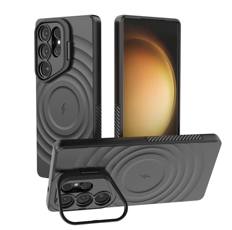Image of LuxuryKase Shockproof Case for Samsung Galaxy S25 Ultra | Ripple Pattern | Camera Protection | Inner Velvet Fabric Lining | Protective Cover with Enhanced Grip & Wireless Charging Support - Black