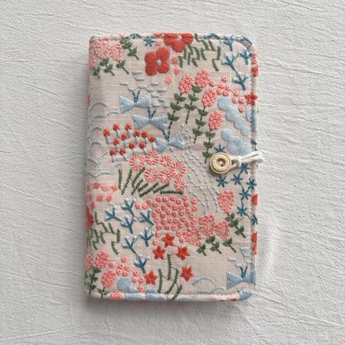 Lotus Yarns Durable Circular Needle Storage Case Embroidery Box with 13 Cotton Fabric Organized Pockets Ideal for Knitting & Crochet Collection (Sea of Flowers on Gray Background)