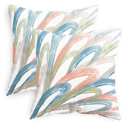 CaliTime Throw Pillow Cases Pack of 2 Cozy Fleece Two-Tone Abstract Feather Decorative Cushion Covers for Couch Bed Sofa Farmhouse Decoration 18 X 18 Inches Smoke Blue Sage Green Taupe Living Coral Cover