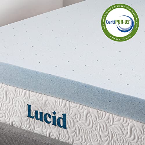 Lucid 4 Inch Gel Memory Foam Mattress Topper-Ventilated Design-Ultra Plush-King, Blue #TOP3