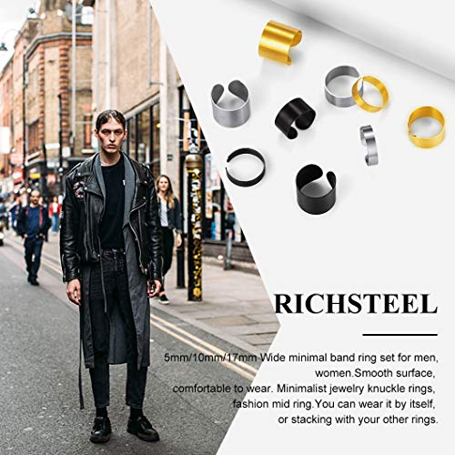 Stainless Steel Open Band Ring for Men Women 18K Gold/Black Plated Brush/Smooth Surface Rings Set Minimalist Jewelry(with Gift Box)2