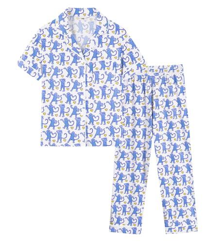 SWOMOG Girls Pajamas Button Down 2PCS Kids Pajama Set Cute Toddler Sleepwear Short Sleeve with Long Pants