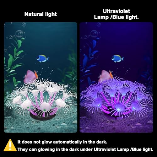 Image of Soft Silicone Glowing Aquarium Coral, Aquarium Coral Decorations with Sucker, Glowing Artificial Ornament for Fish Tank Decorations Accessories, Sunflower