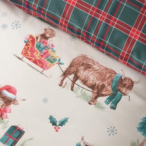 Parure de lit de Noël motif Vache Highland King Size Catherine Lansfield naturel