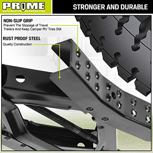 Pr1Me Rv Camper Chocks Wheel X Stabilizer For Travel Trailers, Wheel Chock Scissor 2 Sets Tire Locking Chocks, Rv Tire Movement Preventer With Non-Slip Grip Holes, With Wrench, Fits 3.5" To 12" #TOP5