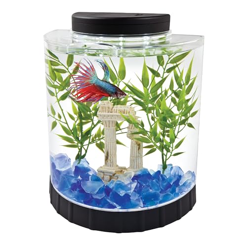 Tetra LED Half Moon Aquarium Kit, 1.1 Gallons, Small, Clear Plastic Fish Tank With Curved Front,...