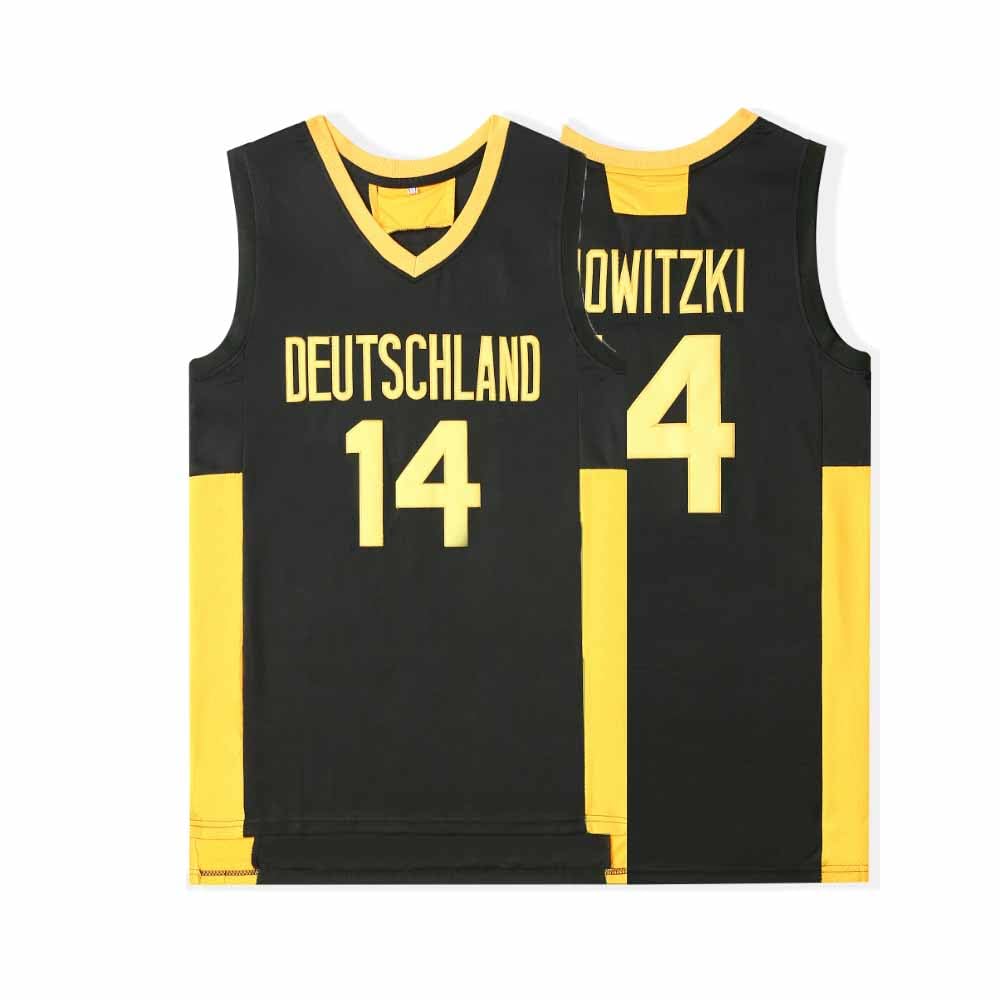 Men's #14 Deutschland Vintage Throwback Basketball Jersey Top Stitched (Yellow,XL)