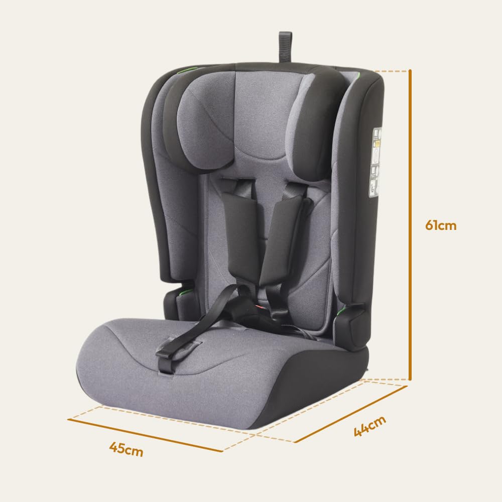 Silla Coche Bebe 76-105 cm hasta 36 kg desde 15 Meses, ECE R129 i-Size Booster Seat 100-150 cm hasta 12 Años, con Funda Desmontable, Cojín Extra de Cabeza y Arnés Ajustable, Gris oscuro
