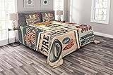 Lunarable 1950s Bedspread, Vintage Car Signs Automobile Advertising Repair Vehicle Garage Classics Servicing, Decorative Quilted 3 Piece Coverlet Set with 2 Pillow Shams, Queen Size, Maroon Cream