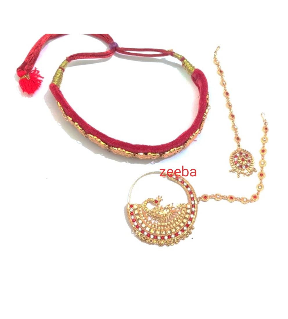 Women traditional gadwali/kumauni bridal wedding gulobandh, nath,& mangtika three combo set for wedding(pack of 3) (B098M9YWB8) Amazon Price History, Amazon Price Tracker