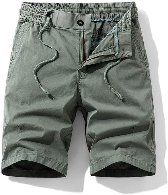 Men's Summer Solid Color Cotton Casual Straight Board Shorts Outdoors Elastic Breathable