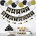 Birthday Decorations Black and Gold Birthday Decorations for Men - Happy Birthday Banner, Pom Poms Flowers, Paper Dot Garland, Hanging Swirl for Boys or All Birthday Decoration
