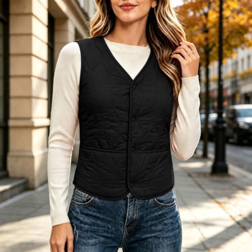 XOGWVJ Women Puffer Vest Quilted Jacket Lightweight Sleeveless V Neck Snap Button Warm Casual Fall Winter Layering Outerwear Womens Vest Fall Fashion 2026 Black XXS - image 3