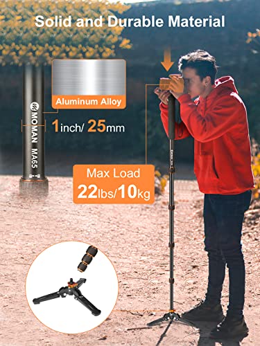 Camera Monopod, Moman Ma65 Portable Camera Aluminum Monopod, Extendable Travel Monopod With Tripod Stand Base For Canon Nikon Dslr Camera, Max Load 22 Lbs, Camera-Monopod-Extendable-Portable-Aluminum #TOP2