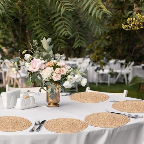 Image of FoldTier 20 Pcs Round Placemats Bulk Plate Chargers Set 11.8 Inch Woven Placemat Rustic Braided Straw Rattan Charger Natural Water Hyacinth Place Mat for Wedding Party Table Single Tableware Use