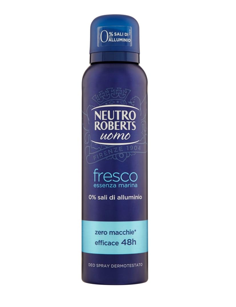 12x Neutro Roberts Deodorante Spray Uomo Fresco Essenza Marina,Deospray für Männer,Wirksam 48 Stunden Ohne Salze - 150ml + Beni Culinari Kostenloser Schlüsselanhänger