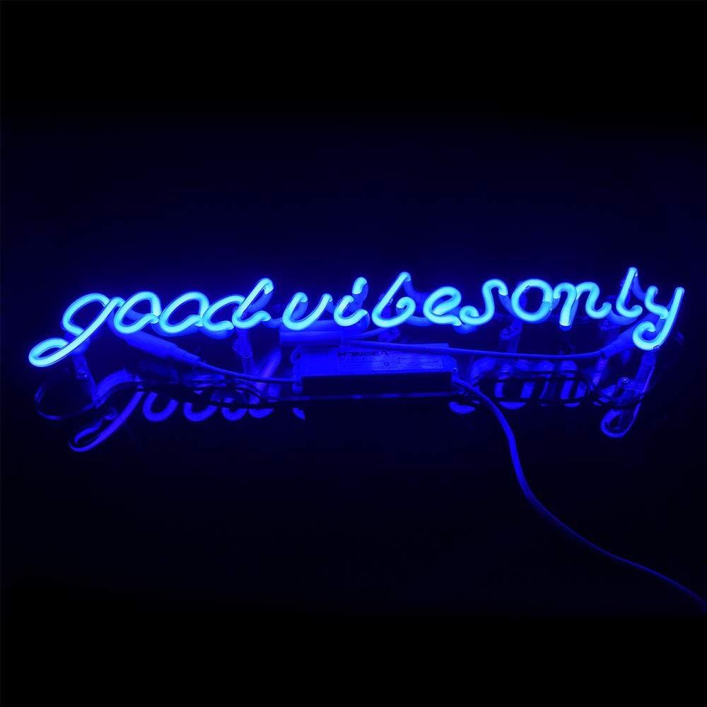 Hоt Dеаlѕ 21 inch Real Glass Neon Blue Good Vibes Only Wall Sign for Cool Light, Wall Art, Bedroom Decorations, Home Accessories, Party, and Holiday Décor