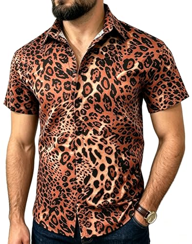 Amazon.com: JG JENNY GHOO Men's Leopard Print Shirt Summer Short