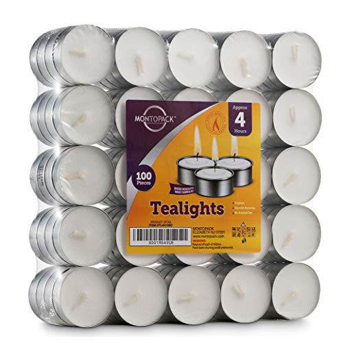 Montopack B073WMD1XR Unscented Tea Light Candles 100 Pack | 4 Hours, White, Smokeless, Dripless Small Votive Paraffin Tealights thumb #6