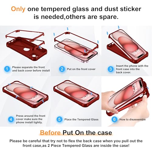 Image of ORETECH 3 in 1 for iPhone 15 Plus Case with 2 x Screen Protector,Red