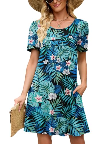Image of Heymoments Women's Short Sleeve Crewneck Sundress Summer Casual A-Line Beach Dress with Pockets S-2XL