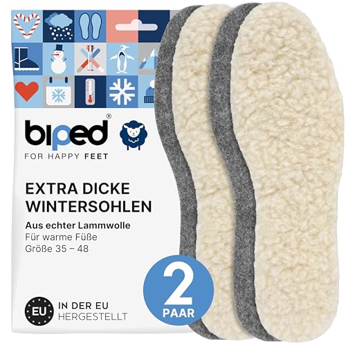 biped 2 Paar Wollsohlen aus Lammwolle und Filz - Extra dicke wärmende Winter Einlegesohlen für Damen- und Herrenschuhe z1004(39)
