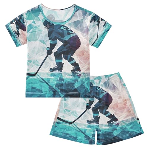 ALAZA Color Ice Hockey Player Pajamas Set Short Sleeve Cotton Sleepwear Summer Pjs 2 Piece 5-14Y