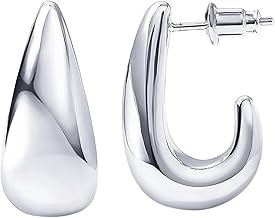 Huggie Thick Hoop Earrings, 14 Carat Gold Plated, Teardrop and Thick Dome – Hypoallergenic, Women's Jewellery Gift