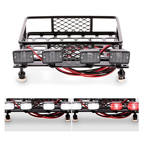 OWSOO Rack de Bagageiro com Barra de Luz Quadrada para 1/10 RC Crawler Axial SCX10 D90 110 Traxxas T