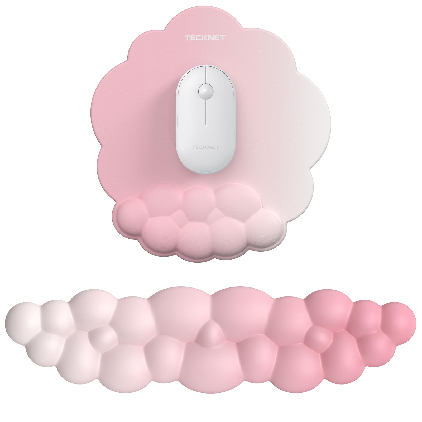 TECKNET Keyboard and Mouse Mat Wrist Support Set, Memory Foam & PU Leather, Ergonomic and Non-Slip Mouse Pad for Computer Laptop Typing,Gaming,Pink