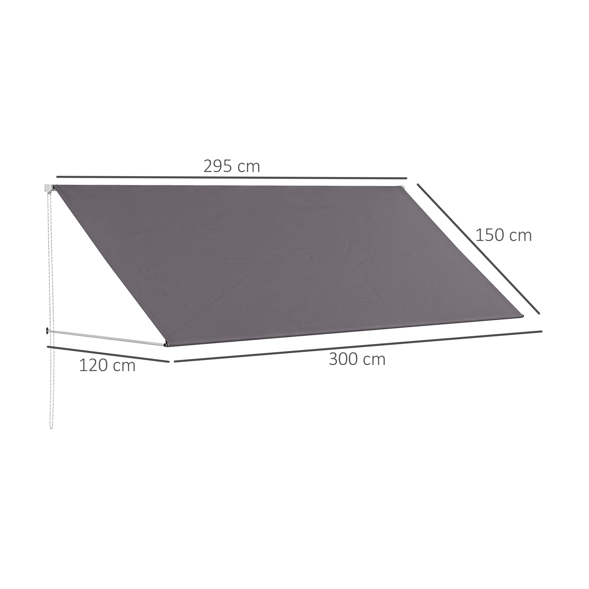 Outsunny Store banne Manuel auvent rétractable Inclinaison réglable 300 x 120 cm Protection UV Aluminium Polyester Gris foncé