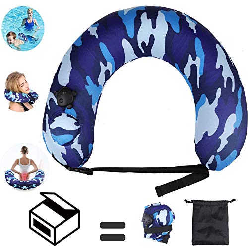 Portable Swimming Belt, Multi-Purpose Inflatable Pool Swimming Ring, Inflatable Neck Pillow for Airplane Travel for Kids Adults (Blue)