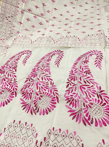 Image of Women's Hand Embroidered Cotton Silk Kantha Stitch Saree with Blouse Piece (SB430324 TWD83)