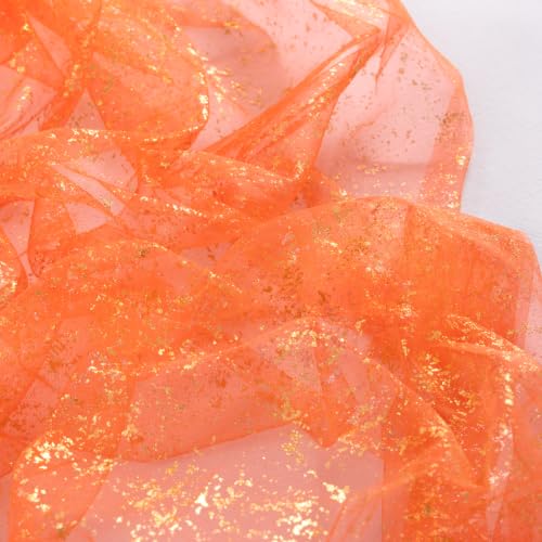 Image of Gold Glitter Table Runner Orange Sheer Gauze Foil Table Runner, 3PC
