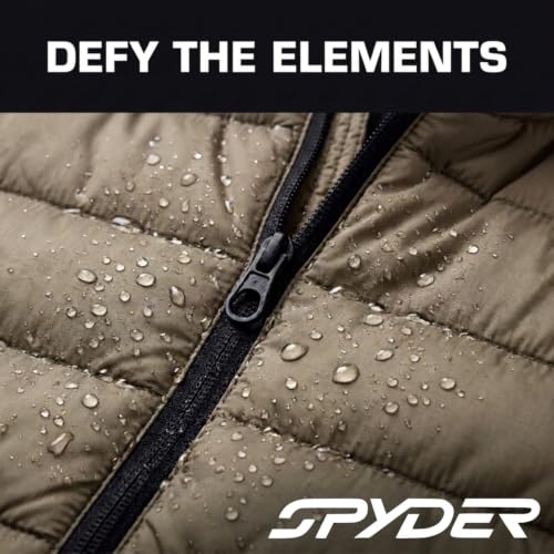 Image of Spyder Puffer Jacket Men - Packable Lightweight Quilted Hooded Winter Coat | Soft-touch insulation, packs into inner zip pocket, reversed coil zipper, zippered hand pockets
