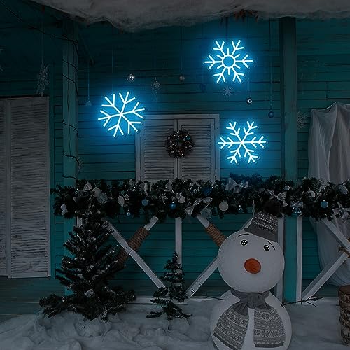 Image of Treela 3 Pcs Christmas Neon Sign Blue Snowflake Lights Decorations