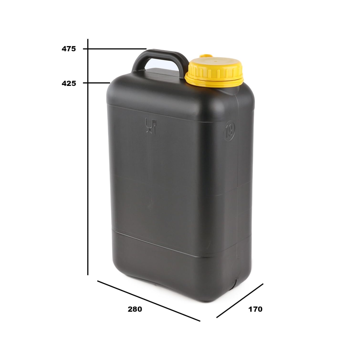 Réservoir d'eaux usées pour caravane 19 l - Réservoir plat pour eaux usées - Pour camping - Noir - 47,5 x 28 x 17 cm - Avec vidange DIN 96 et raccord DIN 61 pour camping-car