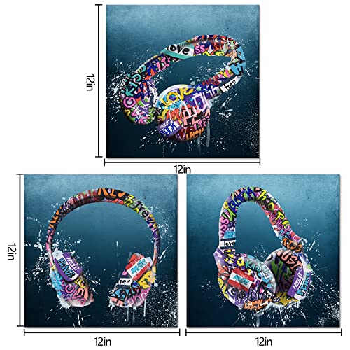 Atgowac Music Room Decor Headphone Graffiti Painting Modern Artwork For Boys Game Room Dj Decor Picture Canvas Prints Music Instruments Decor Framed Ready To Hang (Deep Sea Blue) #TOP4
