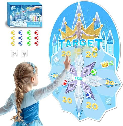 GirliGlee Mädchen Spielzeug,70cm Dartscheibe Kinder Mit 12 Klebrigen Bällen,Frozen Geschenk für Mädchen 3 4 5 6 7 8 9 Jahre, Kinder Weihnachts-Partyspiel