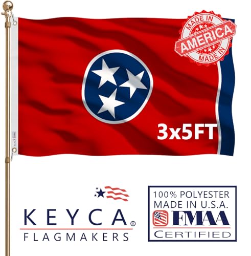 KEYCA Premium Tennessee State Flag 3x5 FT 100% Made in The USA-Heavy Duty Vibrant colors Double Sided Tennessee TN State Flag with 2 Brass Grommets for Home/Company/Indoor Outdoor Decoration