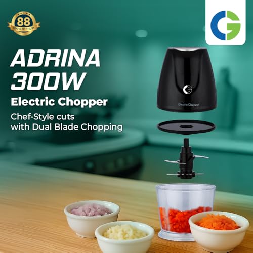 Image of CG - CHADR300 Adrina 300W Electric Vegetable Chopper Cutter, Chop, Mince, Dice, Whisk,Twin Blade, Large 400ML Bowl, OneTouch Operation, Compact Design, 2Yr Manufacturer Replacement Warranty - Black