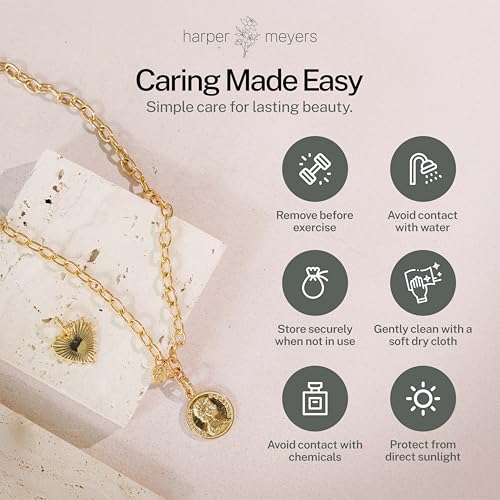 Harper Meyers Gold Medallion Necklace & Sunburst Heart Charm Bundle – Bold Statement Jewelry for Women – Interchangeable Gold Pendant & Heart Charm – Elegant Necklace Gift for Any Occasion4