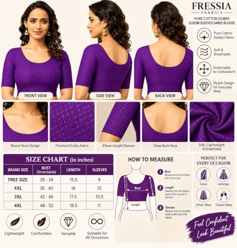 Image of Fressia Fabrics Women's Black Cotton Stretchable Readymade Saree Blouse