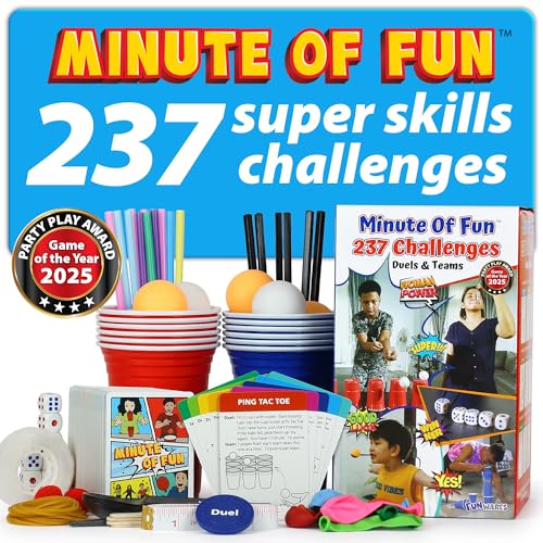Funwares Original 237 Minute of Fun Games - Minute to Win It Family Party & Travel for Kids & Adults, 2-12 Players! Ready to Play Right Out of The Box!