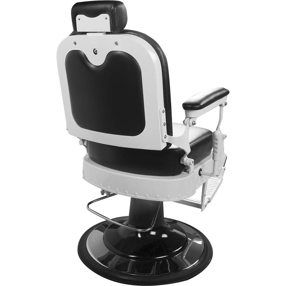 Medeo Herrenstuhl Friseurstuhl schwarz/weiß, zeitgenössisch, 360° drehbar, höhenverstellbar, Kunstleder, 150 kg Belastbarkeit, Entspannen