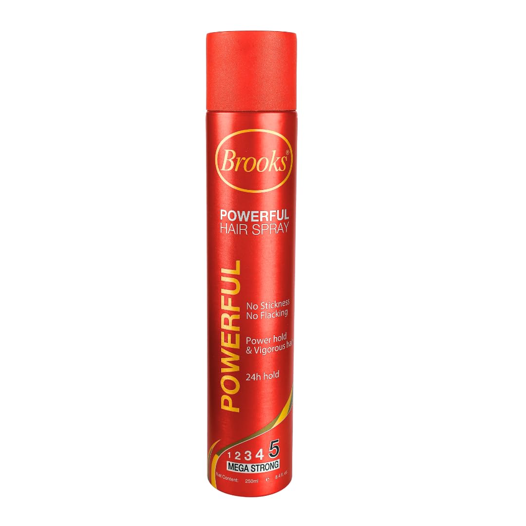Brooks Powerful Hair Spray, no stickness, no flacking, powerhold & vigorous hair, 24h Holds, 250ml, Red-image-34