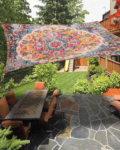 Bohemian Tribal Sun Sail Shades Rectangle Canopy,Sunlight Block Heavy Duty Curved Backyard Shade Cover,Waterproof Sun Shades for Patios Garden Pergola,6.5'x10' Ethnic Floral Vintage Geometric Multi