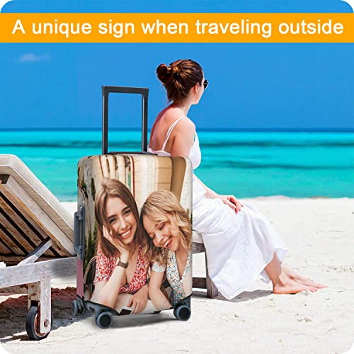 Custom Luggage Cover Personalized Luggage Cover Add Your Own Name Photo Text Double-Sided Different Design Travel Suitcase Case Protector Elastic Washable Baggage Covers (Custom Text Photo, S) #TOP5