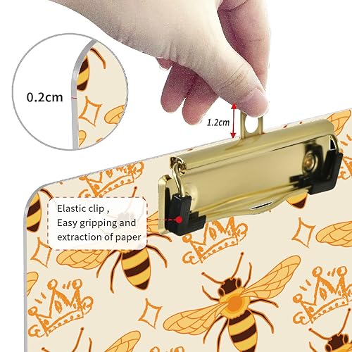 CRASPIRE Acrylic Clipboard A4 Bees Writing Board With Stainless Steel Clip Rectangle Yellow Crown Writing Instrument Decorative Clipboards Forms Holders for Office Supplies School Students - Image 4