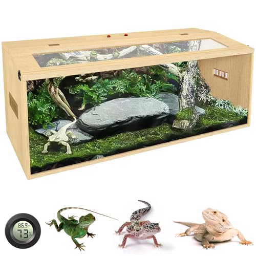 43 Gallon Reptile Terrarium Tank, Large Snake Enclosure, Lizard, Leopard Gecko Tank with Openable Roof Door, Lockable Bearded Dragon Tank, (Wooden, 40' L x 16' W x 16' H)